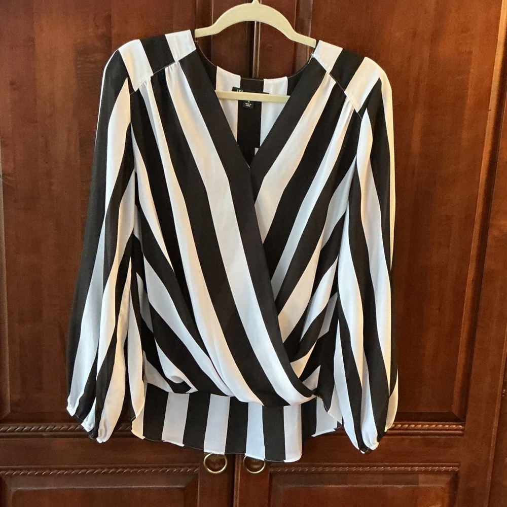 INC International Concepts Black and White Striped Blouse